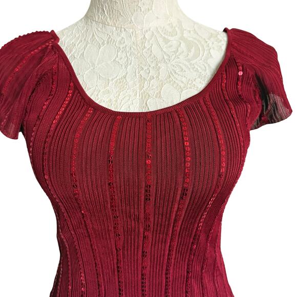 Laundry by Shelli Segal Sweaters - VTG Laundry Shelli Segal Burgundy Sequin Ribbed Knit Top M Y2K 90s ElevatedBasic